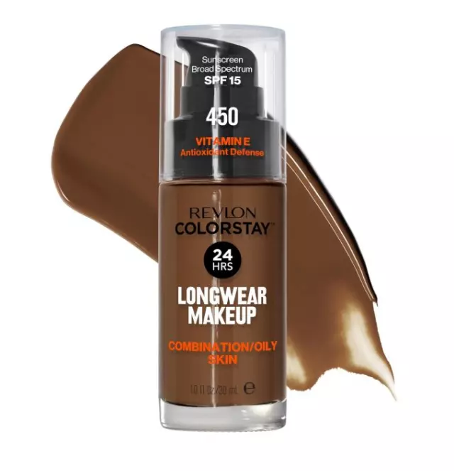 Revlon Colorstay Longwear Makeup Combo/Oily, 450 Mocha, 1 fl oz | Longwear foundation for combination & oily skin with SPF 15. Medium-full coverage, matte finish. Up to 24hr wear.