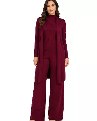 Women's 3-Piece Ribbed Knit Loungewear Set #11 — Burgundy / S/M-L/XL