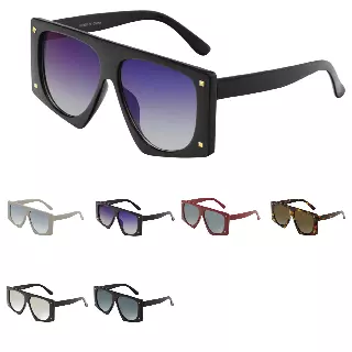 Oversized Square Flat Top Sunglasses with Gold Stud Accents SK10631