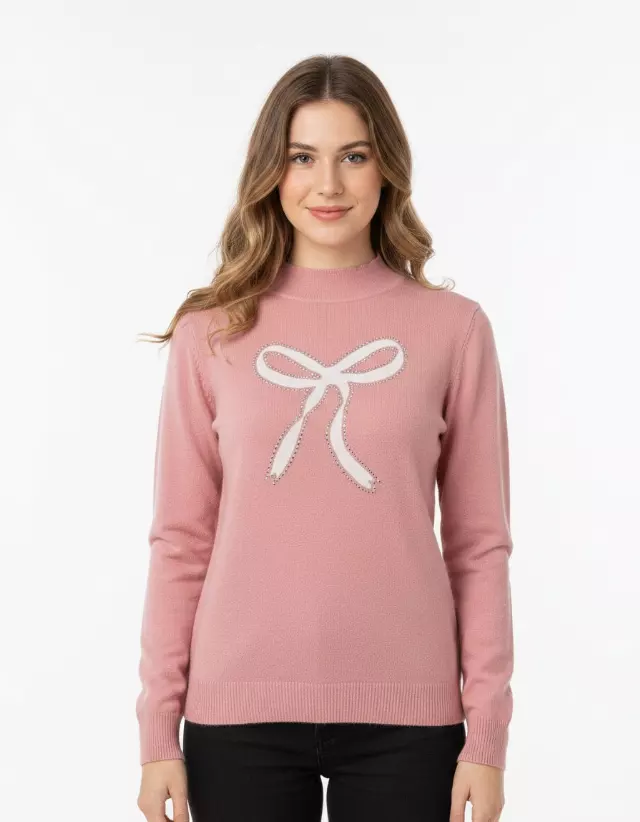 Crewneck Big Bow Sweater — Mauve / S/M-L/XL
