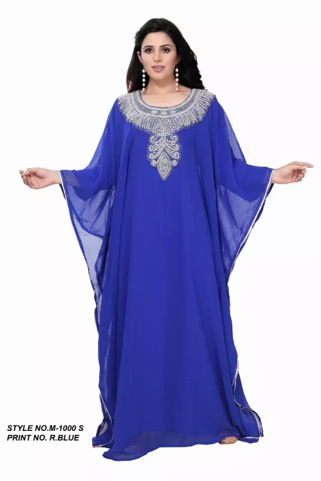M1000 - NEW PRINT ALERT!!! Chiffon Beaded Kaftan - (3 Pcs Pre pack) - $50 Each — One Size (4-22) / Royal Blue