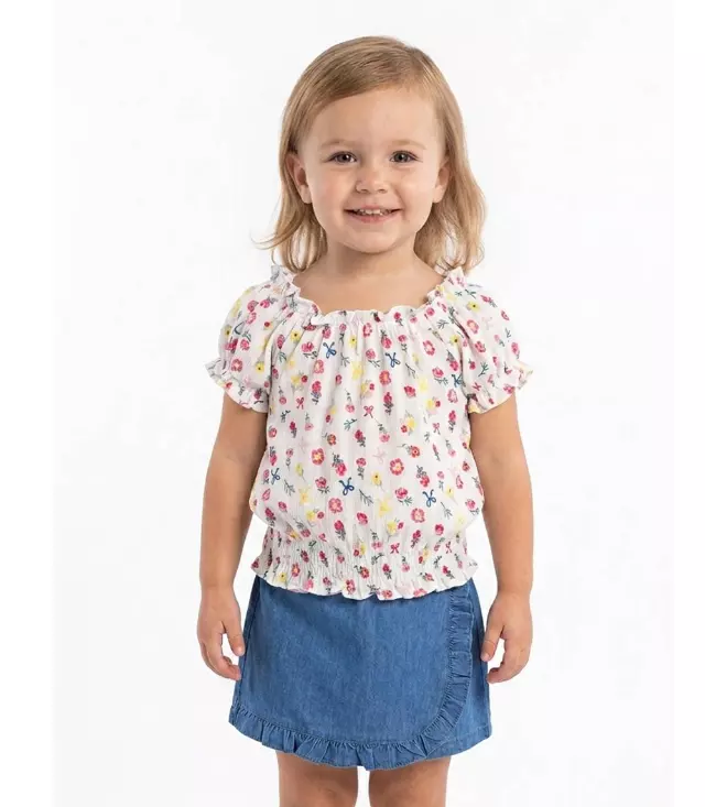 GIRLS PINK Textured Woven Top and Denim Skort - 2420902