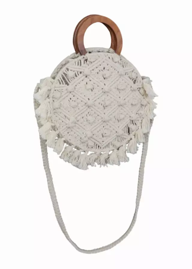 Magid Natural Cotton Macrame Fringe Circle Handbag