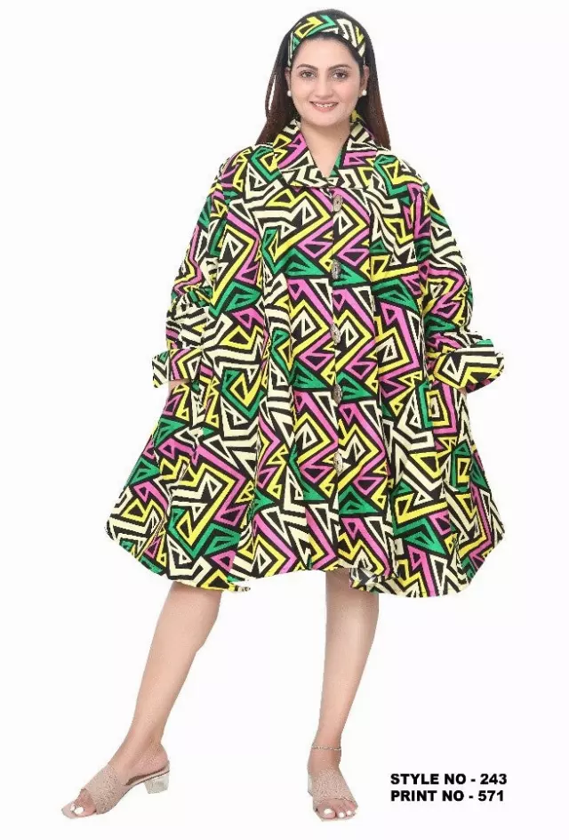 243 - NEW PRINT ALERT Big Button Authentic African Tunic Dress (3 PCS PRE-PACK) - $25.00 EACH — One Size (4 - 24) / Print-571