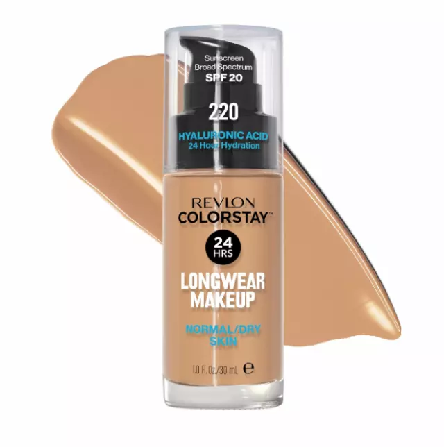Revlon Liquid Foundation, ColorStay Face Makeup for Normal and Dry Skin, SPF 20, Longwear Medium-Full Coverage with Matte Finish, Oil Free, 220 Natural Beige, 1.0 Oz