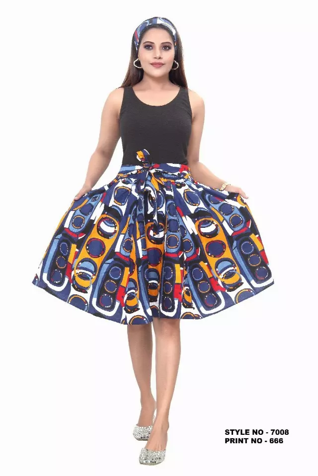 7008SK - NEW PRINTS ALERT - Elastic Short African Print Skirt - 24" - (3/pk) - Free Size - $15.00 Each — Free Size / Print-666