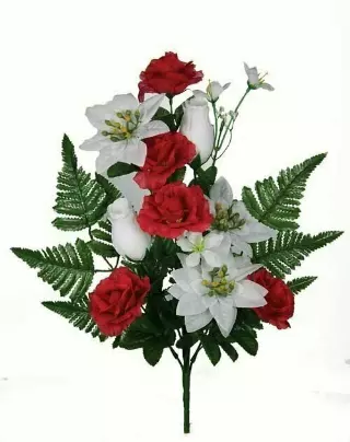 SBX2593ASST – 18” Mix one-sided bush Poinsettia rose x12 Assorted color-Min 12 -Case Pk 96