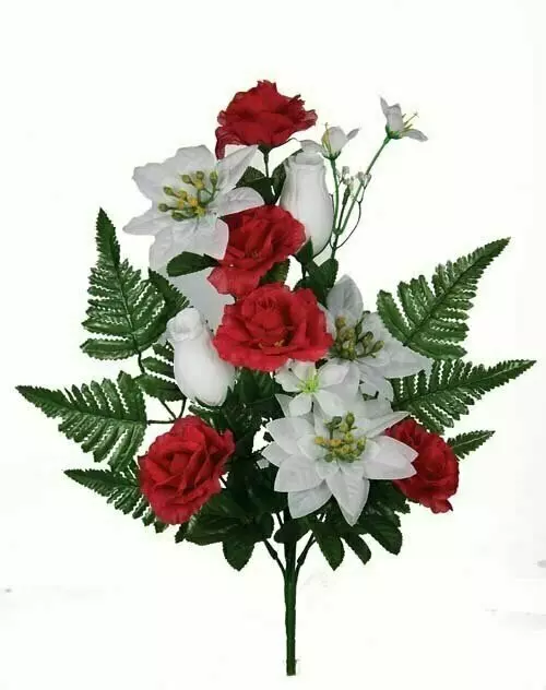 SBX2593ASST – 18” Mix one-sided bush Poinsettia rose x12 Assorted color-Min 12 -Case Pk 96