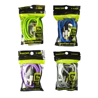Charging Cable USB to Micro USB 2 Amp - 4 Pieces Per Pack 21564