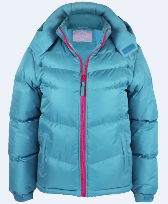 Girl's puff synthetic insulated fleece lined jacket with detachable hood BT311 TODD 2-4 5-7 8-18 — Blue / 2T-4T (WHOLESALE)