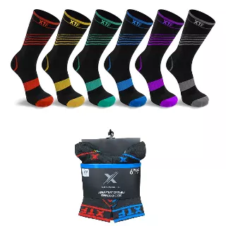 6-Pairs: Striped Design Crew Length Recovery Compression Socks — Small/Medium