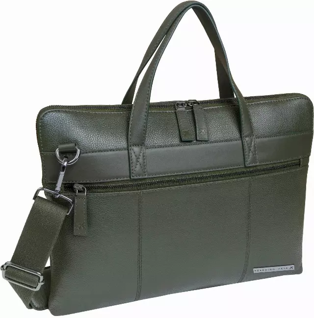 Boarding Pass Hey Handsome 16" Pebble Grain Genuine Leather Briefcase - Olive