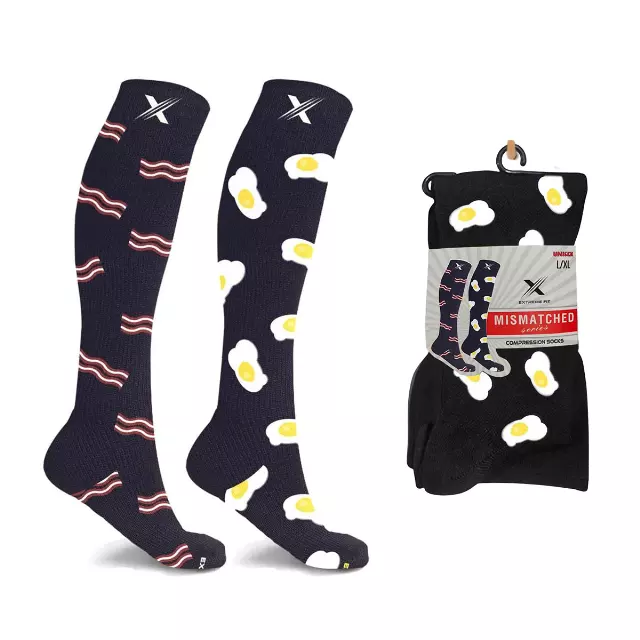 MISMATCHED BREAKFAST COMPRESSION SOCKS — Small/Medium