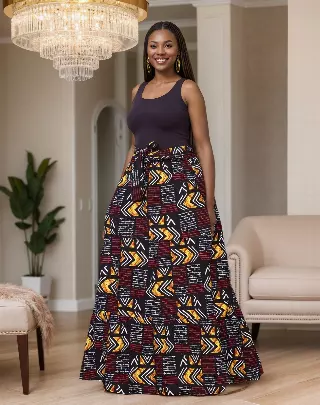 7778 - 3-Tiered African Print Skirt - (3-PCS PRE-PACK) - $20 Each — One Size / Print-601 / 3-Pcs Per Pack