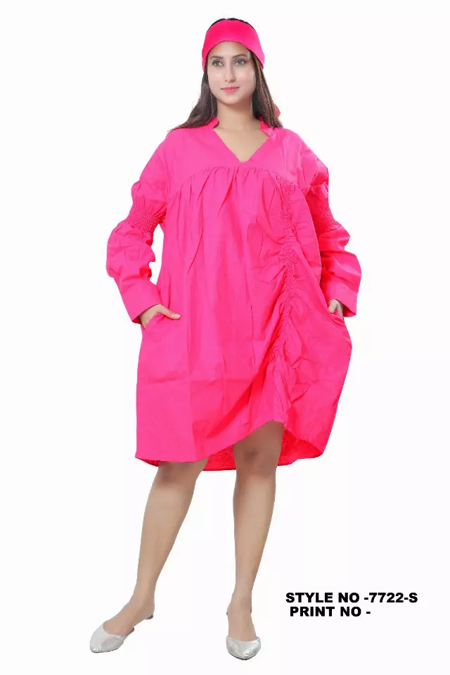 7722S - Solid Color Tunic Dress (3 PCS PRE-PACK) - $12.5 EACH — One Size (4 - 24) / Fuchsia