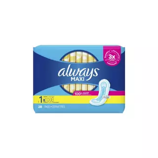 Always Maxi Daytime with Wings, Size 1, Regular, 28 Count CASE PK 12