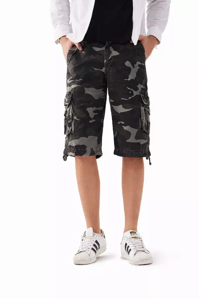 Men's Twill 8 Pocket 100% Cotton Cargo Shorts- Plus Size - CAMO-Style #MP412X- Open Stock available- $12.00/Unit OPEN STOCK MINIMUM 24 PCS — 42-46 (WHOLESALE) / Grey Camo