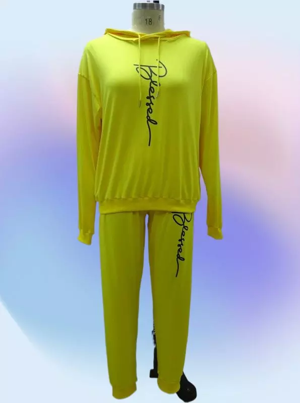 22124 -2 pcs Blessed Jogging Suit -Lots of Colors Available- $30.00 Set (3 pcs per pack) — Plus - 1X 2X 3X / Yellow