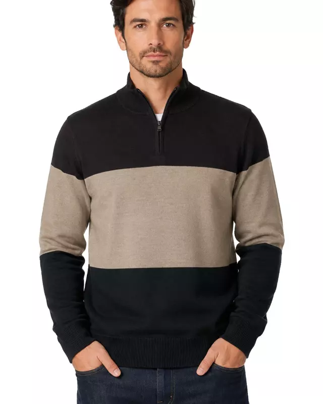 Men's Striped Quarter Zip Sweater #WXX-25 — W004 / S-M-L-XL