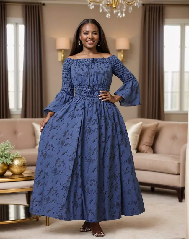 7556 -NEW PRINTS ALERT!!!! Off Shoulder Maxi Dress in Ankara Prints - $25.00 Each (3 pcs per pack) — Free Size / Print-718