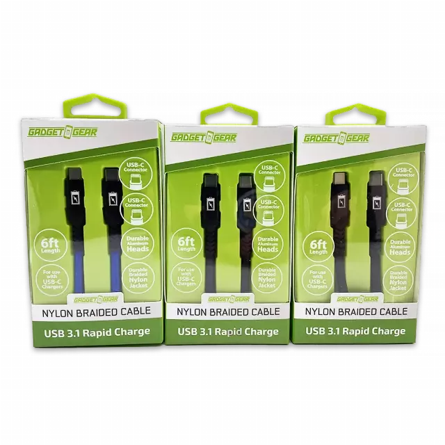 Charging Cable Nylon Braided USB-C to USB-C 6FT - 3 Pieces Per Pack 24619