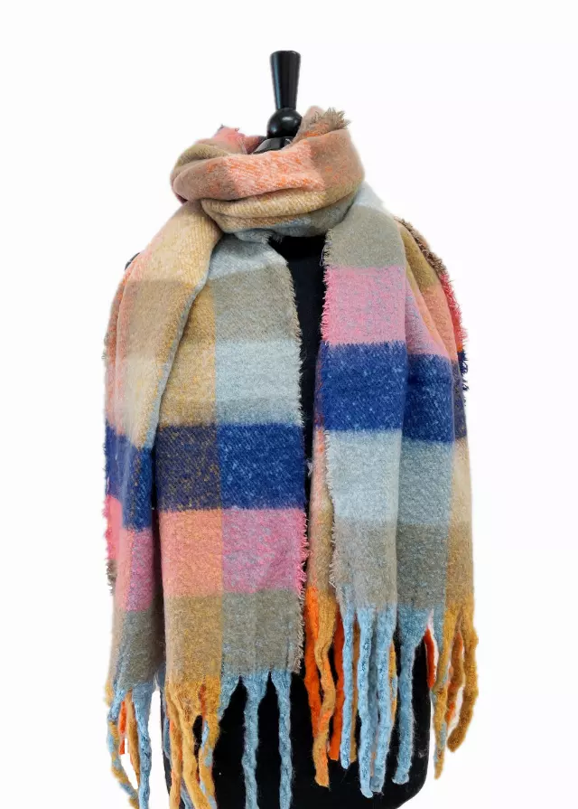 BF159 Multi Color Plaid Pattern Winter Scarf — Pink