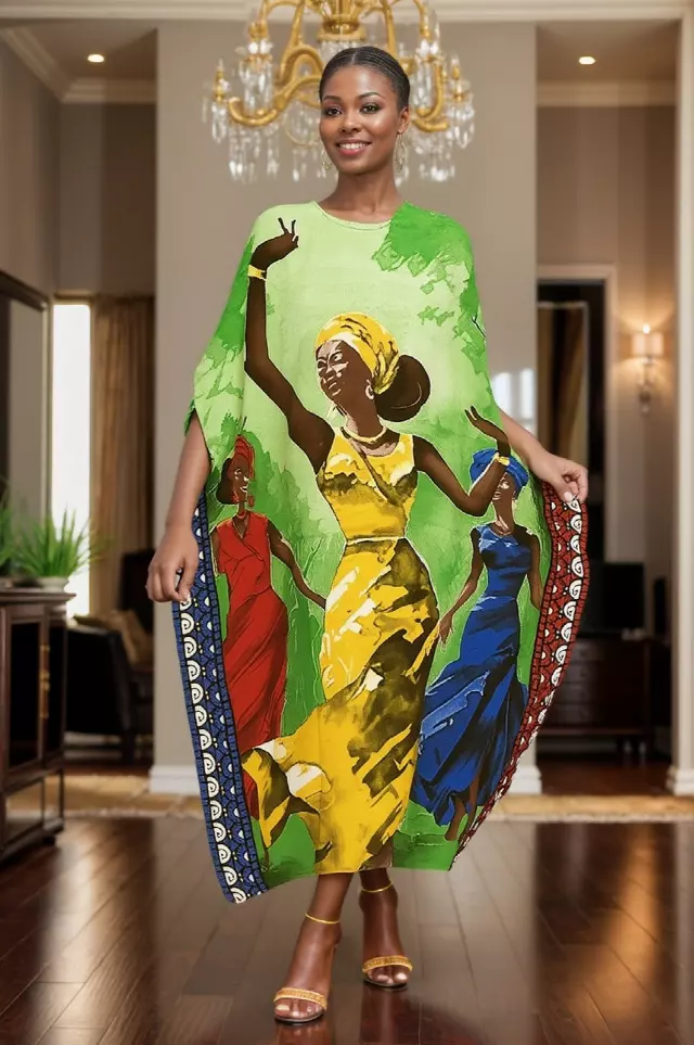 PNA-1636 - Women's Comfy Kaftan Dress with Headwrap- One Size (6-PCS PRE-PACK) - $7 Each — One Size (4-24) / Print-1636A
