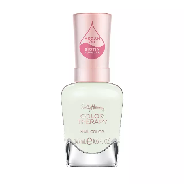 Sally Hansen Color Therapy Nail Polish | Biotin, Argan Oil, Long Lasting, Healthy Nails, Nail Strengthener, Opaque | 120 Morning Meditation | Light Green Nail Color