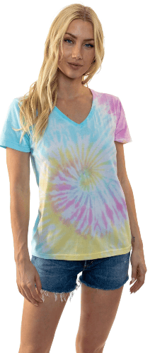 #229-6487 Women’s Tie Dye V-Neck Tee ( Pick Color) – $1.90 each (12 Pieces)