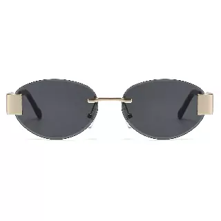 Vintage Inspired Oval Rimless Sunglasses with Wide Temple Hinges and Gradient Lenses J11116