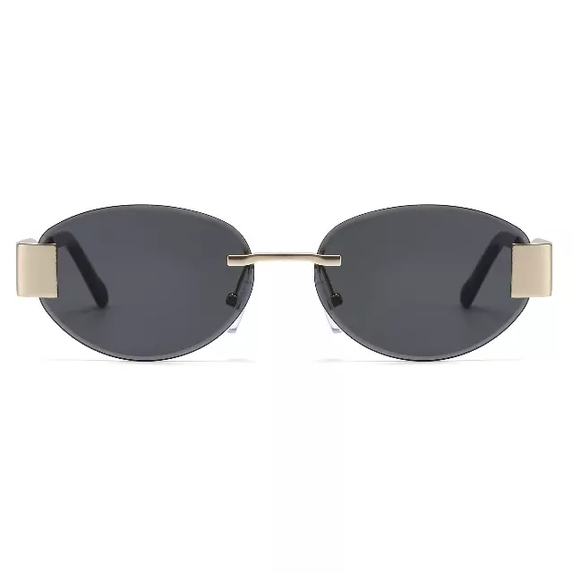 Vintage Inspired Oval Rimless Sunglasses with Wide Temple Hinges and Gradient Lenses J11116