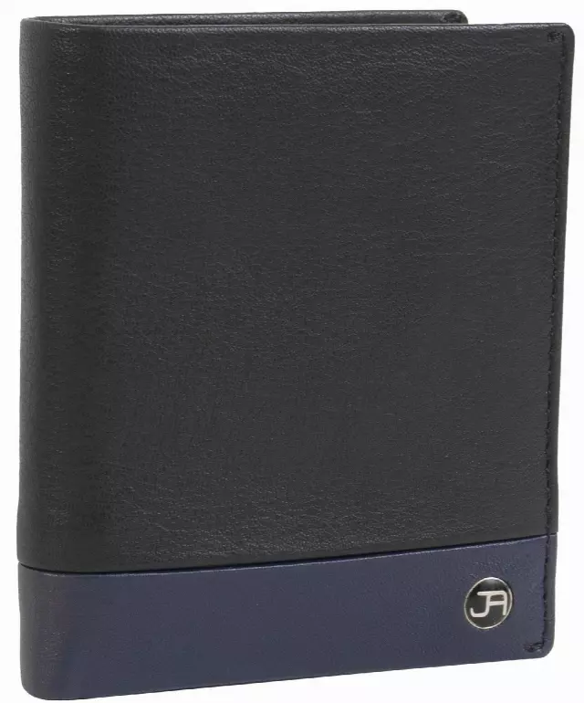 Jack Abrahams Goat Nappa Leather Bi-Fold Wallet with ID Window Black/Navy