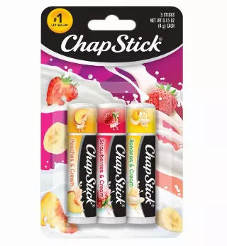 ChapStick Lip Balm Fruit & Cream 3-Pack Collection  Peach, Strawberry & Banana Flavors, 0.15 Oz Ea