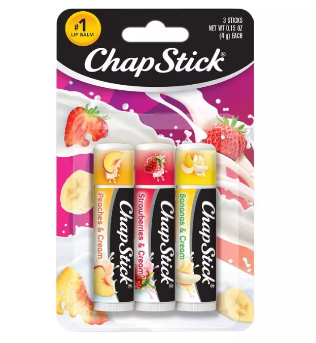 ChapStick Lip Balm Fruit & Cream 3-Pack Collection  Peach, Strawberry & Banana Flavors, 0.15 Oz Ea