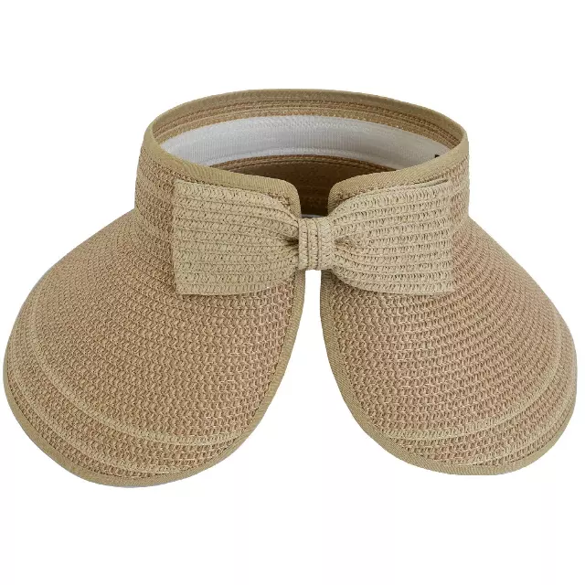 Magid Straw Two Tone Striped Color Block Roll Up Visor — TOAST/NATURAL