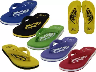 W9935L-A - Wholesale Women's "Easy USA" Embossed Thong Sandals — Assorted - Black Yellow Blue Green Red & Purple (W9935L-A) / 5-10 Assorted