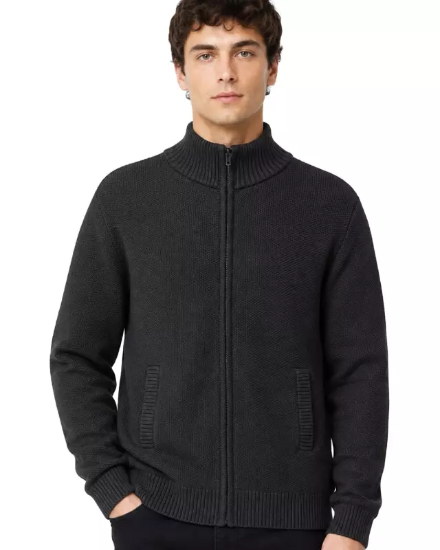 Men's Zip Up Bonded Sweater Plus Size — 2X-3X / 200H Black