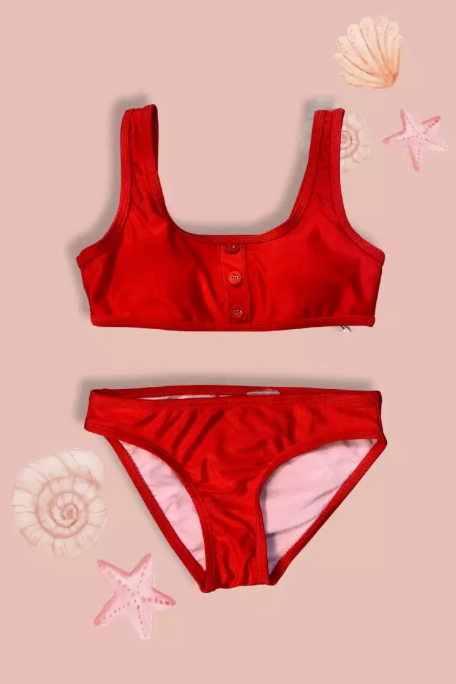 H2377 Kids Red Buttons Two Piece