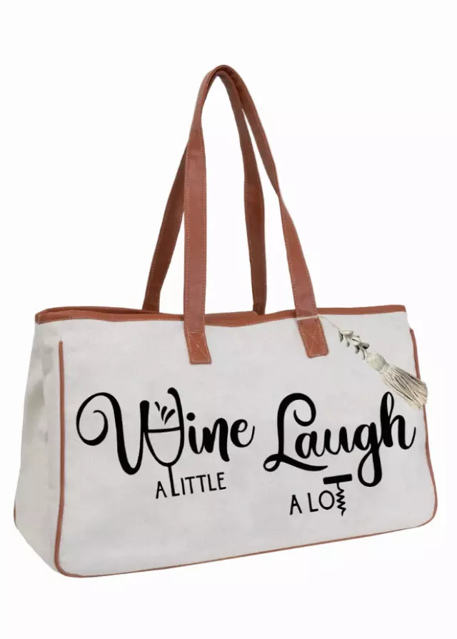Magid Canvas Wine Tote "WINE A LITTLE LAUGH A LOT"