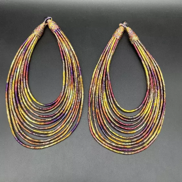 Lot of 2 Boho Layered Wrapped Thread Corded Necklaces Multi-Strand Tribal Bib