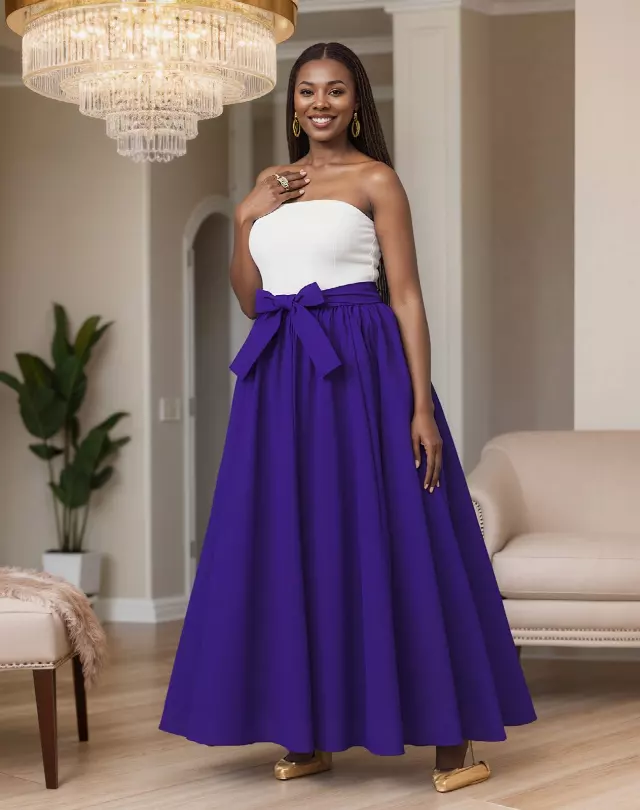 7001S - 8 Panel Solid Color Skirt - Authentic African Wax (3-PCS PRE-PACK)- $25 Each — One Size (4-18) / NAVY BLUE / 3-Pcs Per Pack