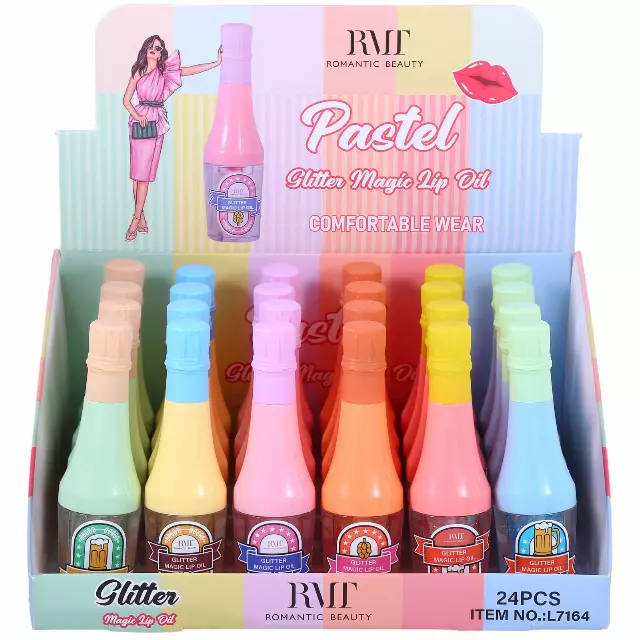 Romantic Beauty Pastel Glitter Magic Lip Oil - Wholesale Display 24 Units (L7164)