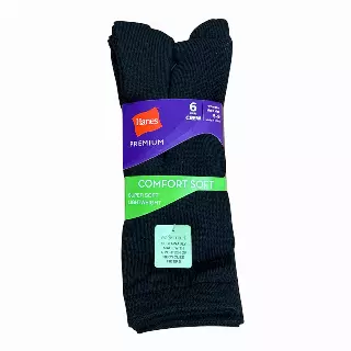 #6-H-03446 Women’s ‘Hanes’ Black Crew Socks – $2.50 Per 6 Pair Pack (10 Packs)
