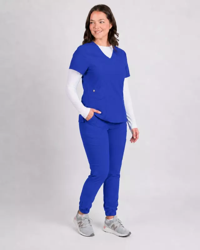 Dahlia | Mock Wrap Jogger Scrubs Set — Deep Royal / M