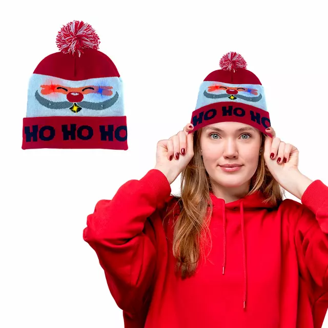 Christmas 2025 Colorful Warm LED Holiday Pom Pom Beanie Hat — Hohoho
