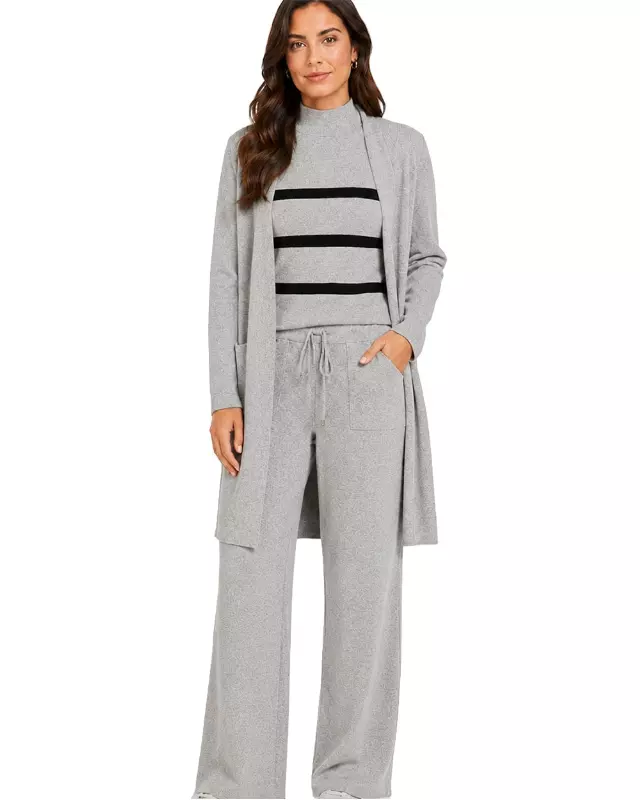 Women's 3-Piece Ribbed Knit Loungewear Set #105 — Grey / S/M-L/XL
