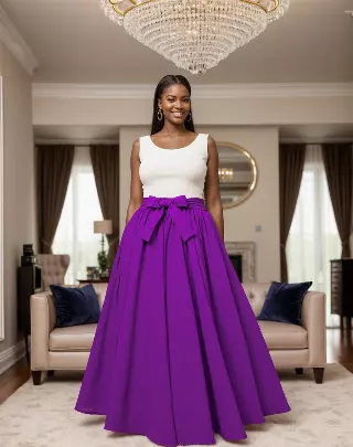 7001S - 8 Panel Solid Color Skirt - Authentic African Wax (3-PCS PRE-PACK)- $25 Each — One Size (4-18) / PURPLE / 3-Pcs Per Pack
