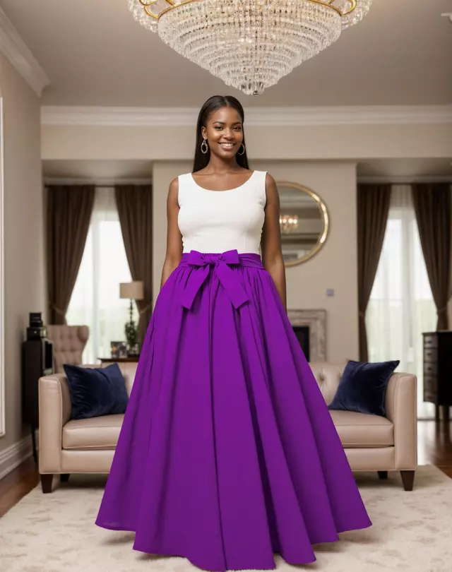 7001S - 8 Panel Solid Color Skirt - Authentic African Wax (3-PCS PRE-PACK)- $25 Each — One Size (4-18) / PURPLE / 3-Pcs Per Pack