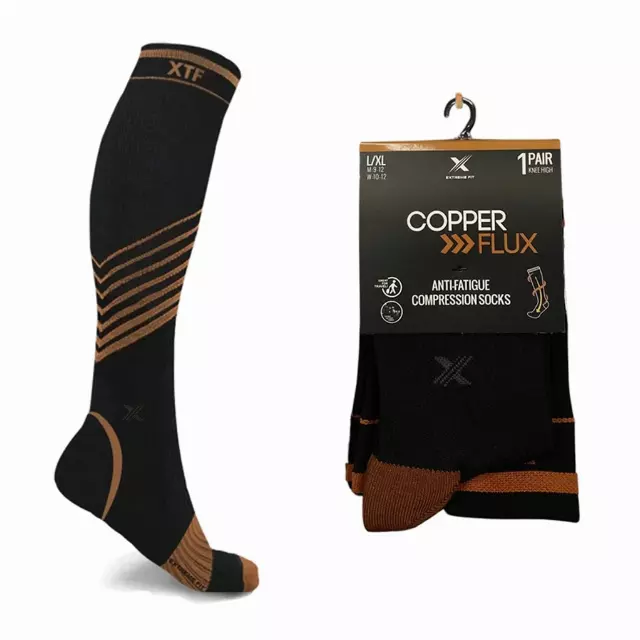Copper-Infused V-Striped Knee-High Compression Socks — Small/Medium