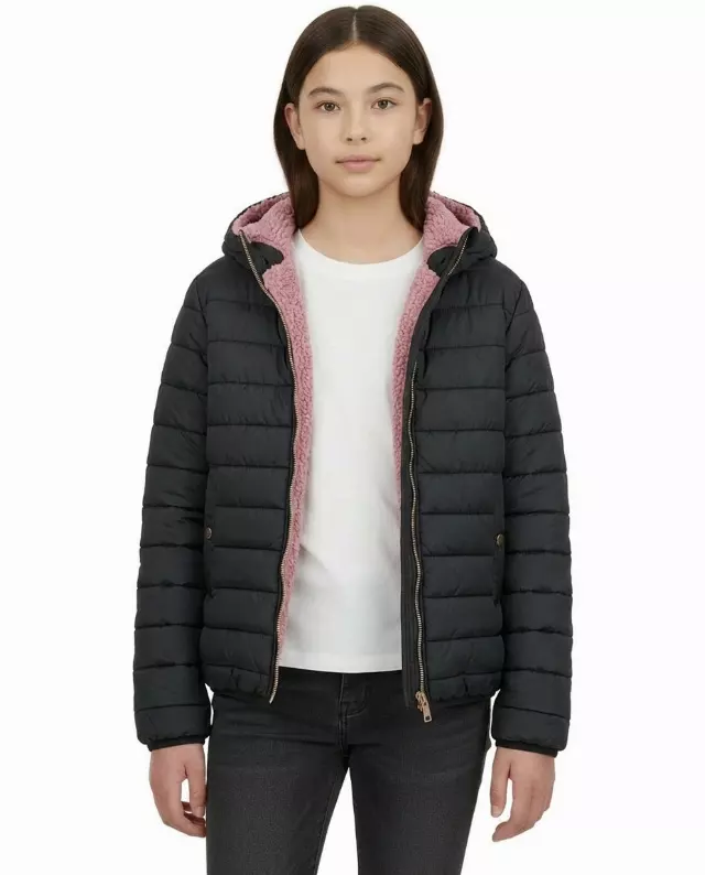 Girls' Reversible Jacket With Sherpa Lining #97 — Navy / 7-8-10-12-14